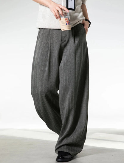 Old Money Style Stripe Wide Leg Suit Pants
