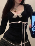 Cute Bandage Lace Trim Deep T-Shirt