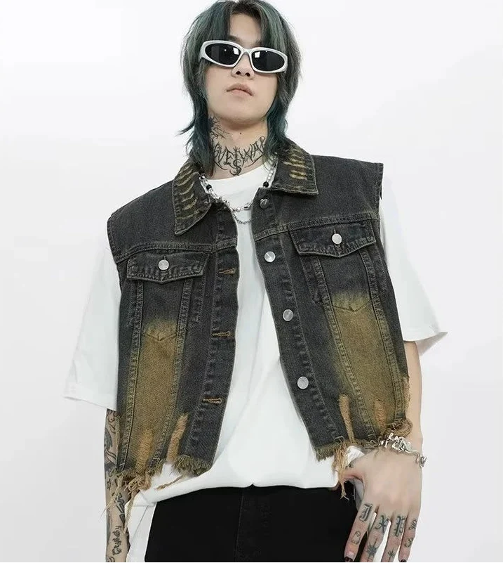 Cowboy Style Distressed Denim Vest