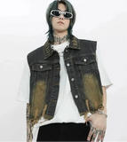 Cowboy Style Distressed Denim Vest
