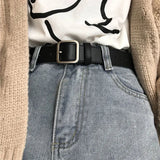 Leather Silver Buckle Y2K Belt