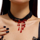 Blood Pattern Imitation Pearl Tassel Necklace
