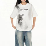 Vintage Kitten Graphic Short Sleeved T-Shirt