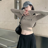 Retro Letter Printed Crop Tops