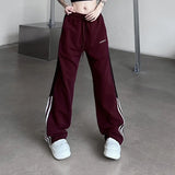Oversize Streetwear Wine Red Striped Sweatpants