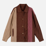 Streetwear Striped Colorblock Corduroy Baseball Jacket