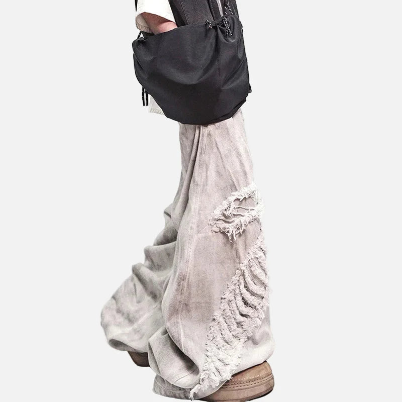 Streetwear High Street Patched Wide Leg Jeans
