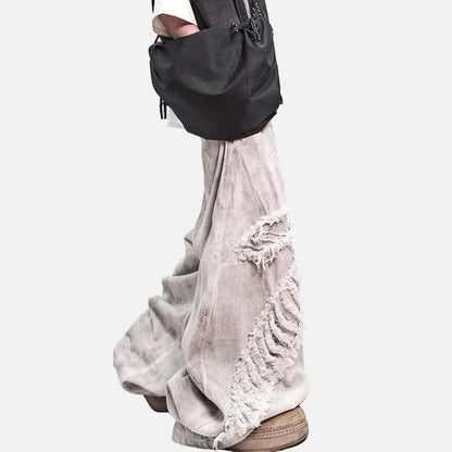 Streetwear High Street Patched Wide Leg Jeans