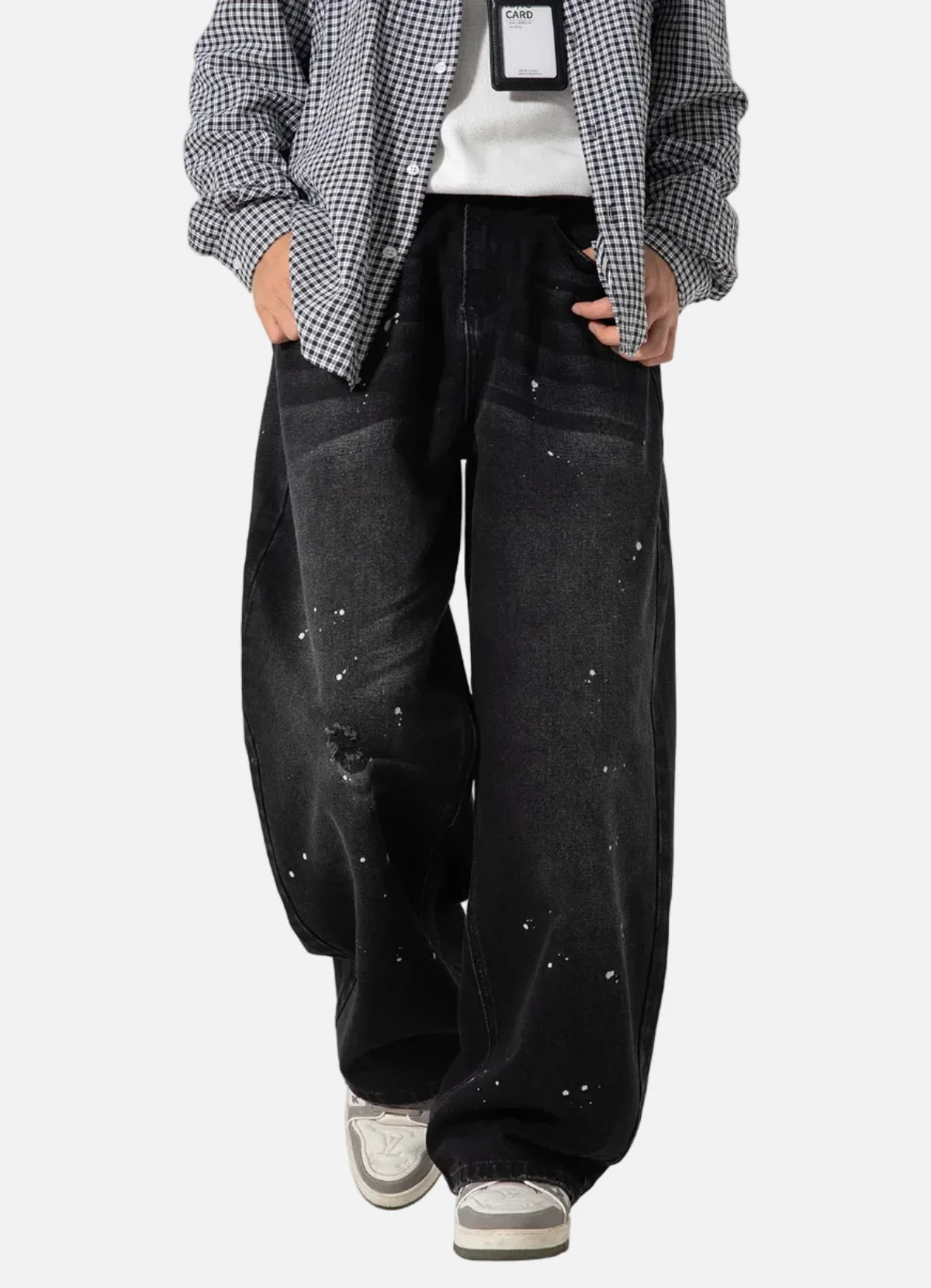 Japanese Style Washed Splatter Relaxed Fit Jeans
