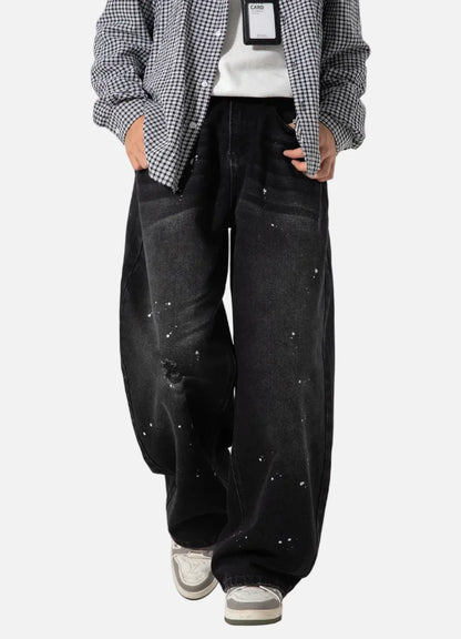 Japanese Style Washed Splatter Relaxed Fit Jeans