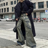Y2K Vintage Washed Flared Denim Cargo Jeans