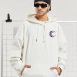 Front View of the white Y2K Eclipse Streetwear Hoodie in a gray background