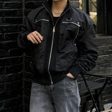 Versatile Patchwork Stand Collar Zipper Jacket