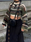 Y2K Hollow Striped Gothic Crop Sweater