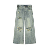 High End Blue Loose Ripped Jeans