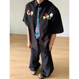 Vintage American Grid Pattern Embroidered Shirt