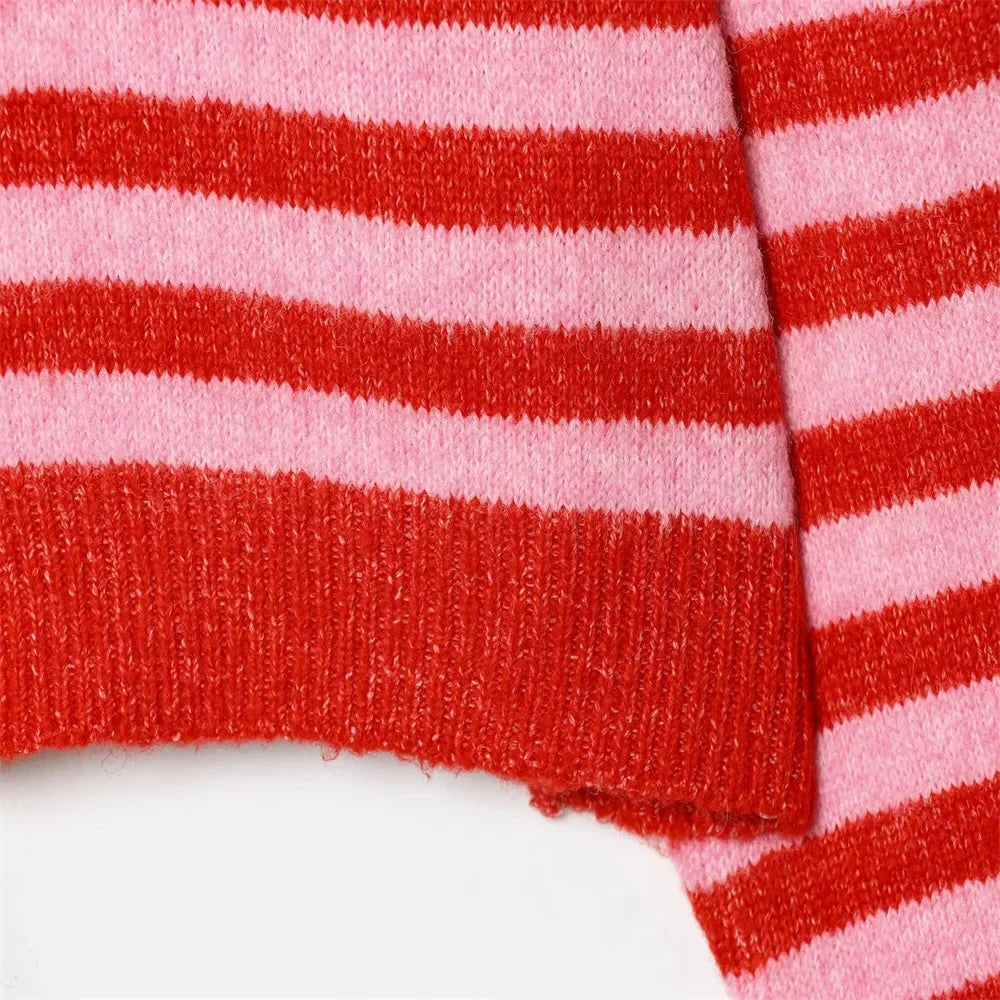Versatile Striped Retro Loose Knit Cardigan