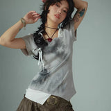 Vintage Grunge Patchwork Short Sleeve T-Shirt