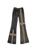 Gothing Patchwork Cross Design High Waist Jeans