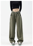 High Waist Green Floor-length Pants
