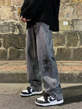 Star Print Oversized Denim Pants