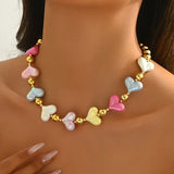 Trendy Ladies Colorful Heart Splicing Necklace