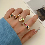 Y2K Soft Gemstone Heart Rings