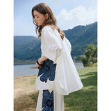 Embroidered Shoulder Mid-Length Shirt