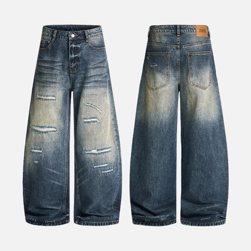 Patchwork Distressed Wide Leg Washing Denim Jeans