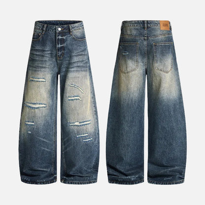 Patchwork Distressed Wide Leg Washing Denim Jeans