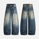 Patchwork Distressed Wide Leg Washing Denim Jeans