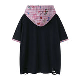 Graphic Print Hooded Short Sleeve Ripped T-Shirt