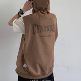 Sleeveless Cotton Letter Printed Tank Hooded T-Shirt