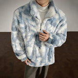 Winter Tie-Dye Stand-Collar Faux Fur Jacket