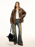Women Cool High End Solid Color Leather Jacket