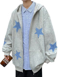 Streetwear Starry Zip Casual Long Hooded Sweatshirt