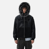 Gothic Letter Faux Fur Hooded Leather Jacket