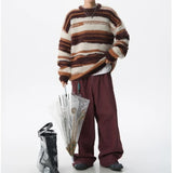 Streetwear Cozy fuzzy Striped Knit Sweater