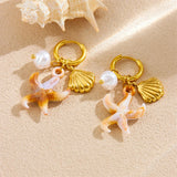 Golden Sea Star Scallop Pearl Earring