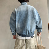 Vintage Distressed Denim Half Zipper Sweatshirt