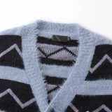 Women Retro V-Neck Collar Mohair Striped Cardigan