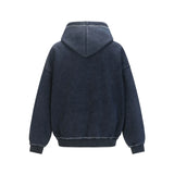 Washed Plush Embroidered Zip-Up Hooded Sweatshirt