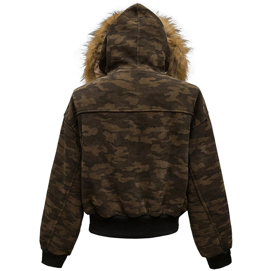 Winter Camouflage Fox Fur Collar Parkas Jacket