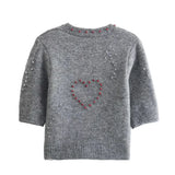 Heart Slimming V-Neck Short Sleeve Sweater