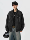 Solid Color Stand Collar Zipper Jacket