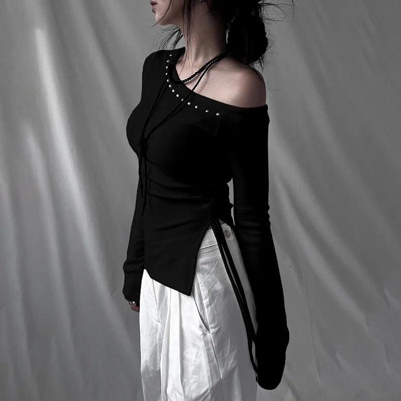 Rivet Skew Collar Gothic Cyber T-Shirt