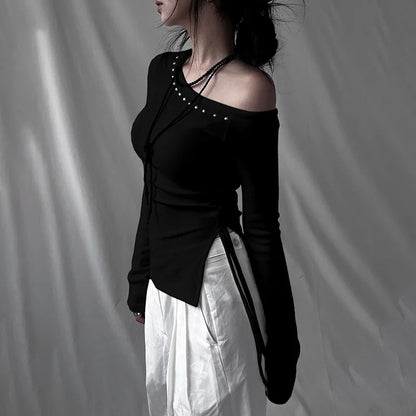 Rivet Skew Collar Gothic Cyber T-Shirt