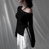 Rivet Skew Collar Gothic Cyber T-Shirt