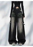 Vintage Washed Straight Leg Black Jeans
