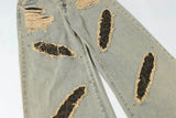 Streetwear Leopard Print Patch Rivets Ripped Jeans